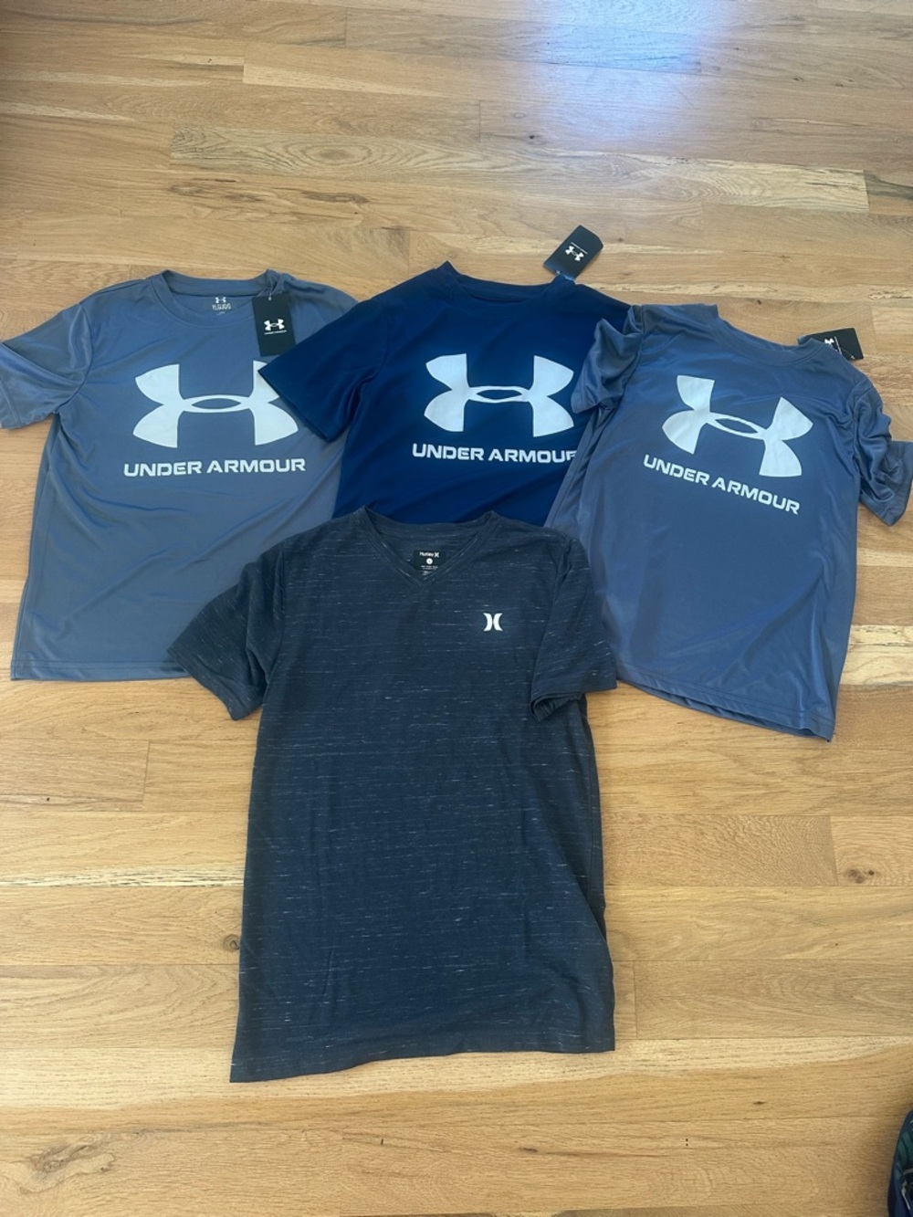 Under Armour Boys 3-Pack Gray & Navy Athletic Tees + Black Hurley Tee
